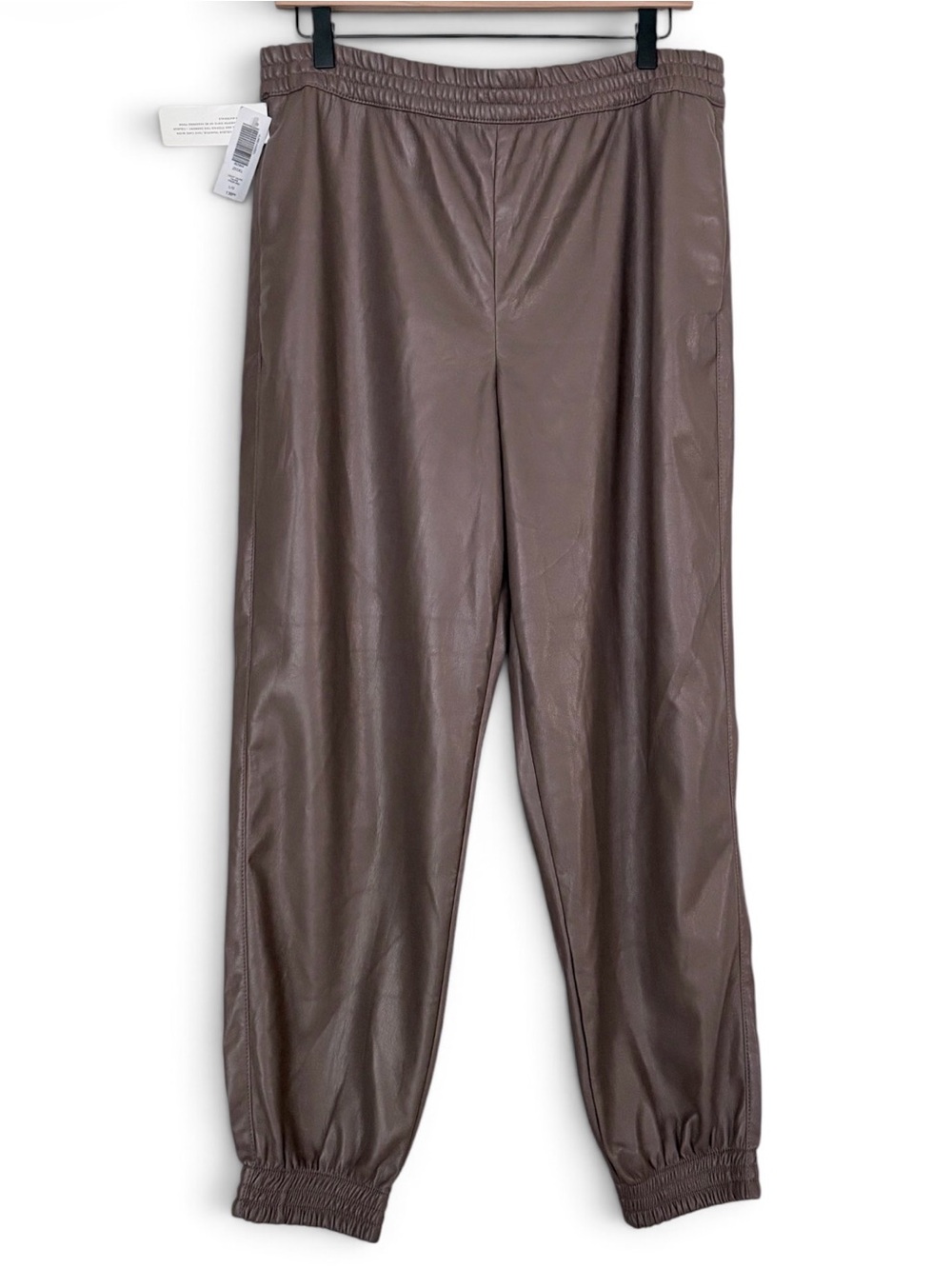 Aritzia Babaton Zedel Deep Taupe Vegan Leather Jogger Pants Large NWT